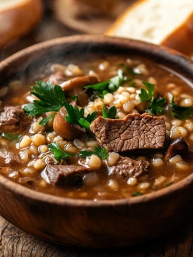 Beef Barley Soup with Mushrooms